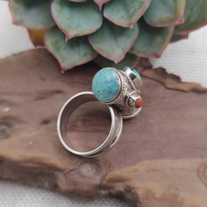 Anello tibetano in argento 925 con turchese - TIRUCHANUR