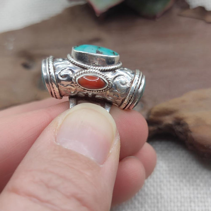 Anello tibetano in argento 925 con turchese - TIRUCHANUR