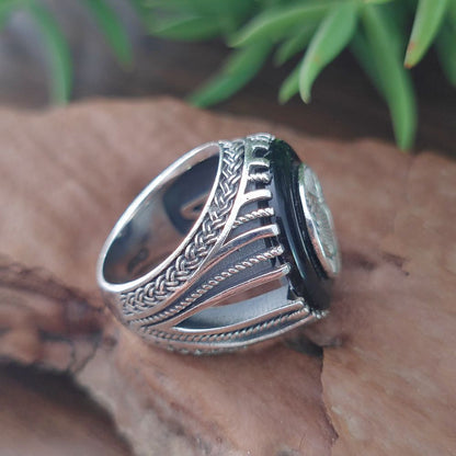 Anello etnico tuareg in argento con pietra - SAWEI