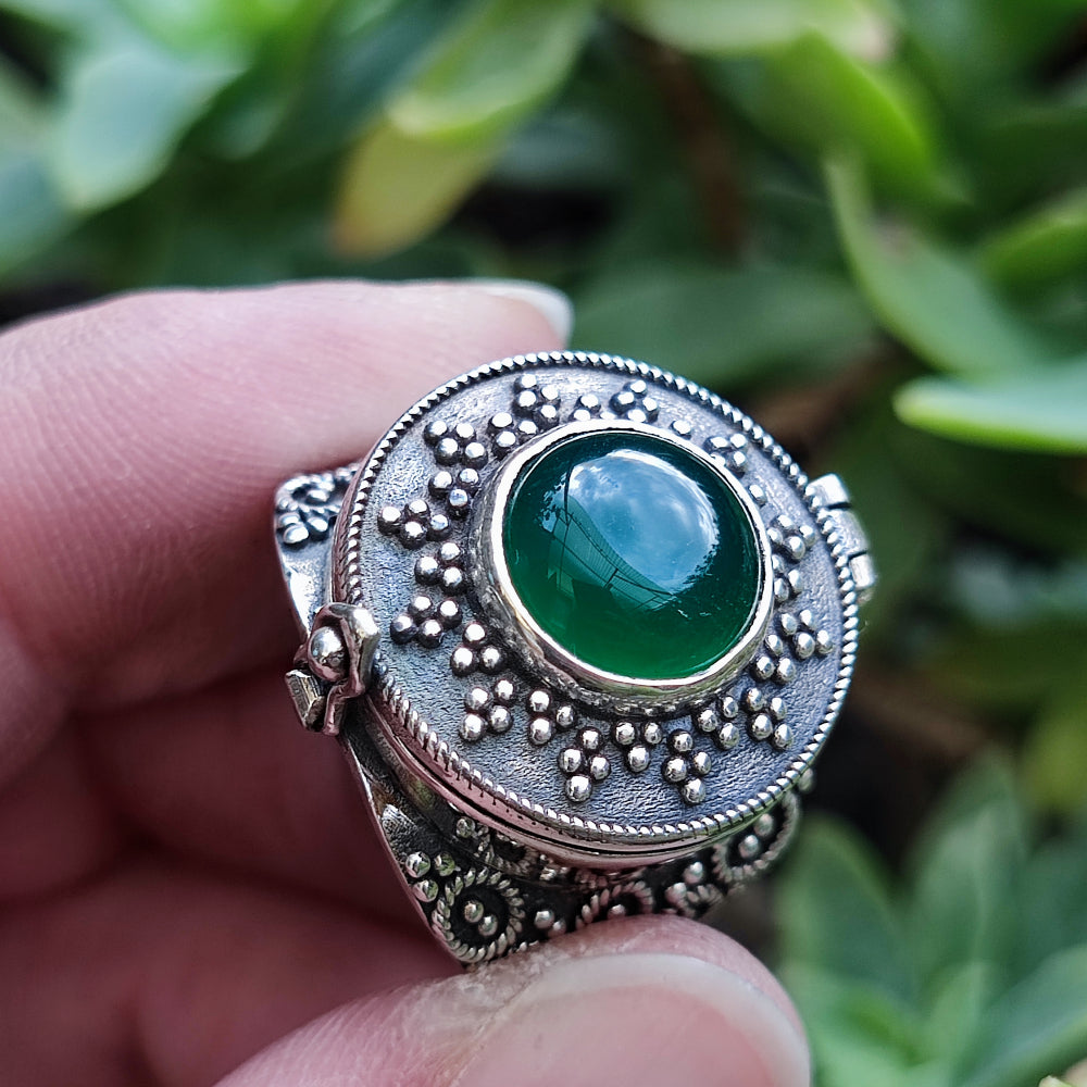 Anello veleno in argento 925 agata verde - DABHOL