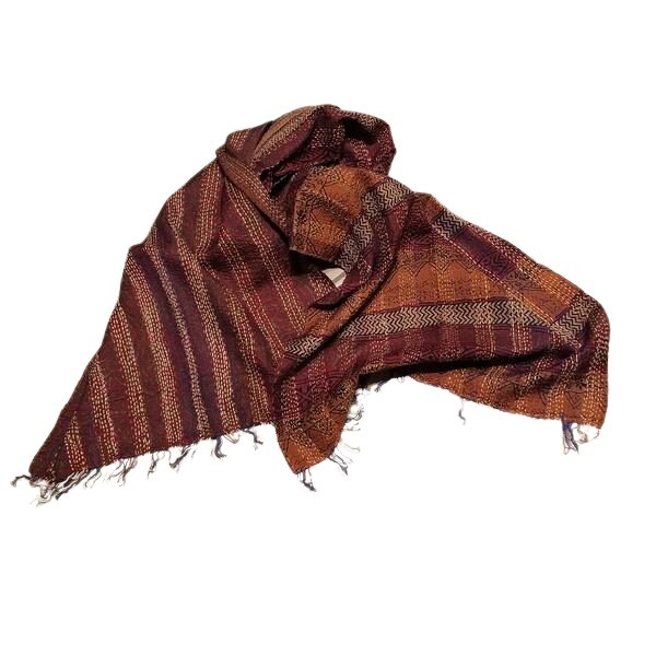 Sciarpa KANTHA con tessuti vintage misto seta ricamo a mano bronzo - bordeaux