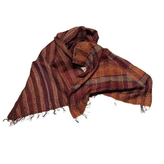 Sciarpa KANTHA con tessuti vintage misto seta ricamo a mano bronzo - bordeaux