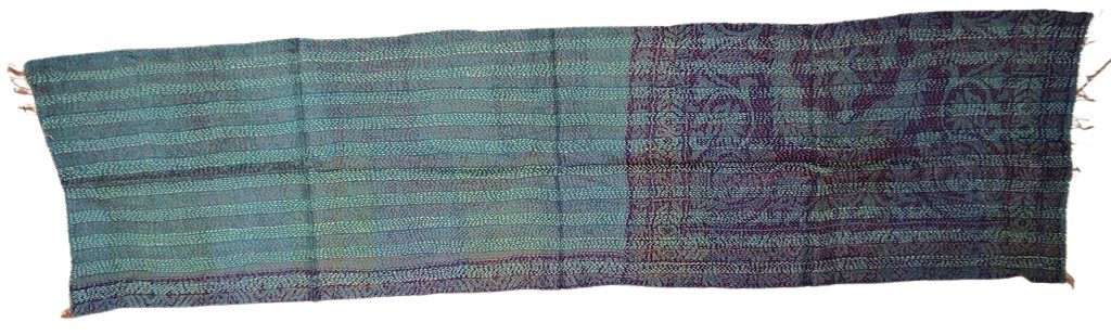 Sciarpa KANTHA con tessuti vintage misto seta ricamo a mano blu - patchwork – immagine4