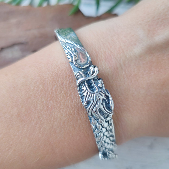 Bracciale rigido in argento 925 drago - TEKANPUR