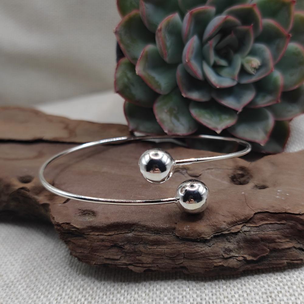 Bracciale rigido aperto con sfere in argento 925 - CHENNAI