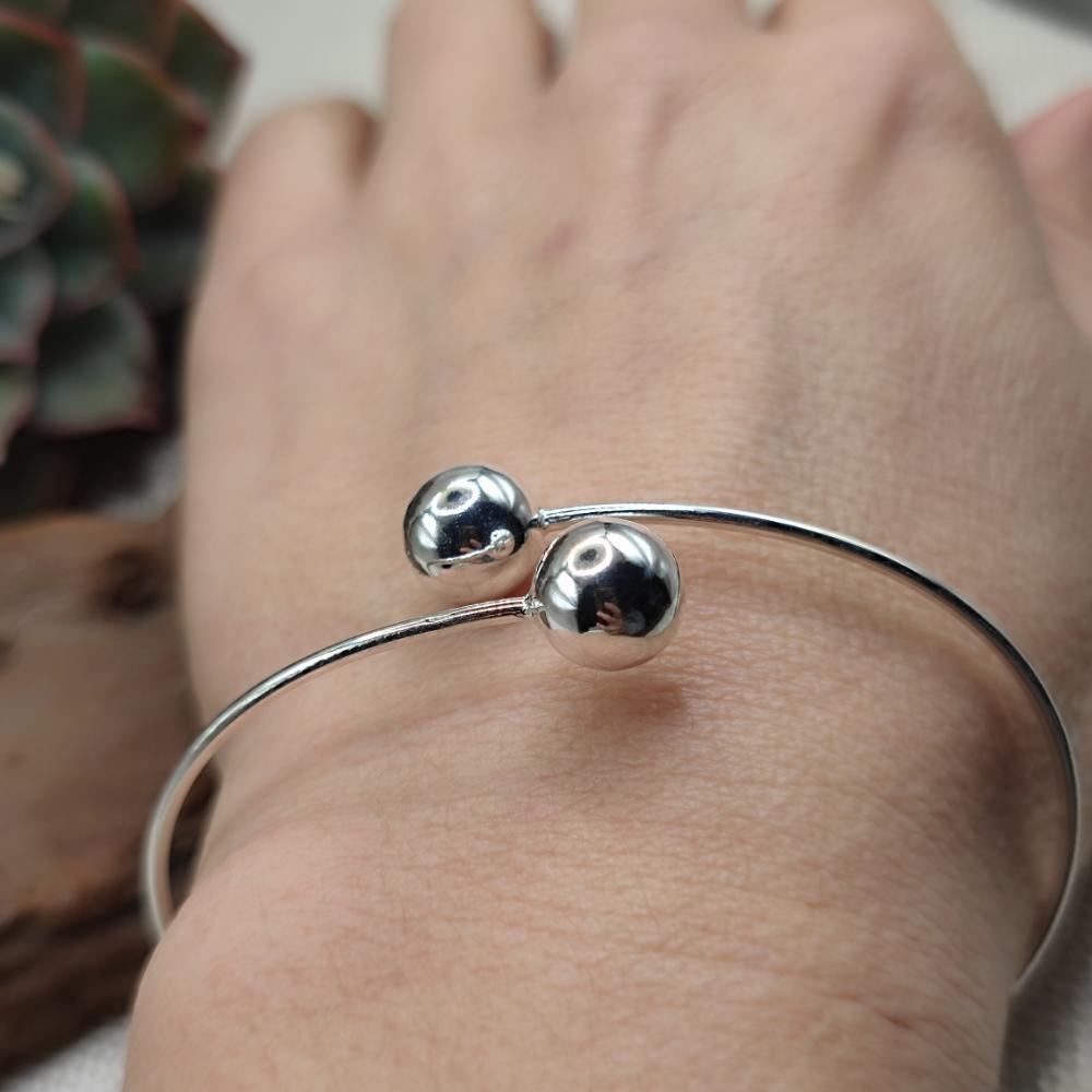 Bracciale rigido aperto con sfere in argento 925 - CHENNAI