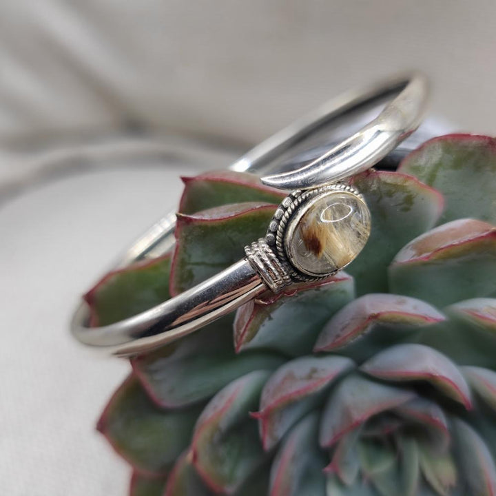 Bracciale aperto con quarzo rutilato in argento 925 - GALI