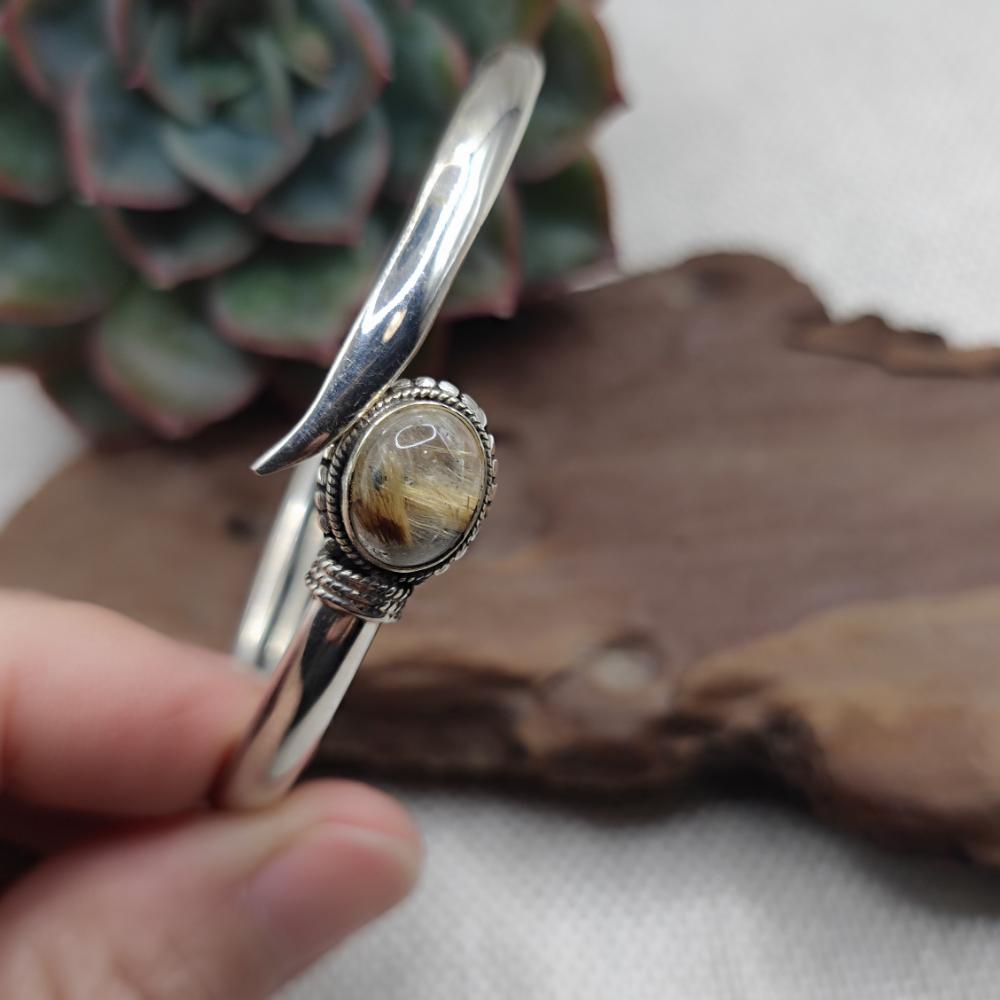 Bracciale aperto con quarzo rutilato in argento 925 - GALI