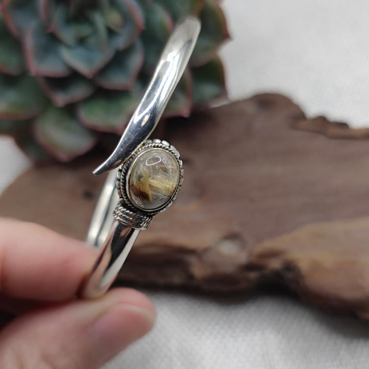 Bracciale aperto con quarzo rutilato in argento 925 - GALI