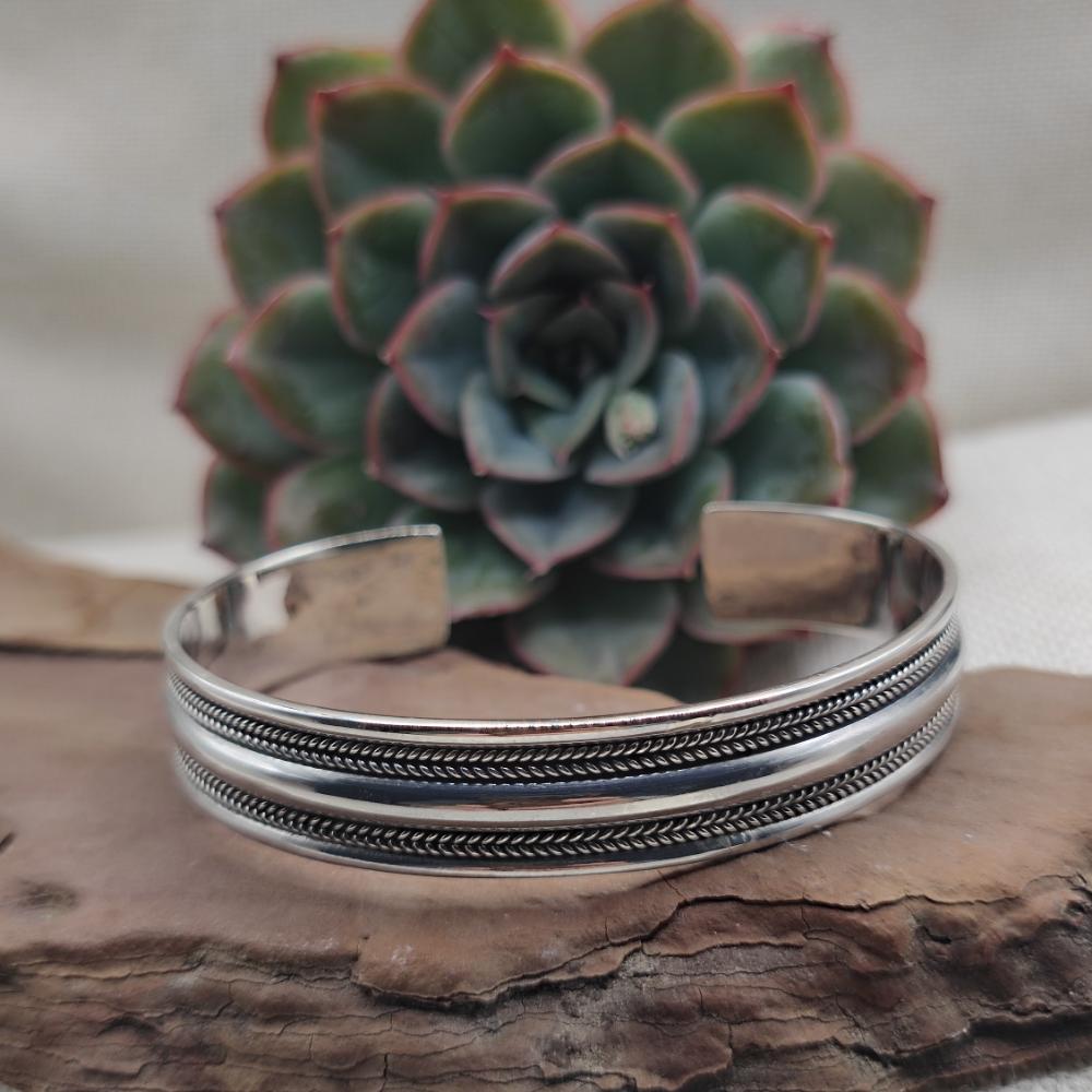 Bracciale a fascia rigido aperto in argento 925 - TRIPOLIA