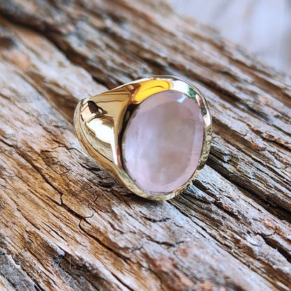 Anello mignolo in ottone chevalier quarzo rosa - ROSE