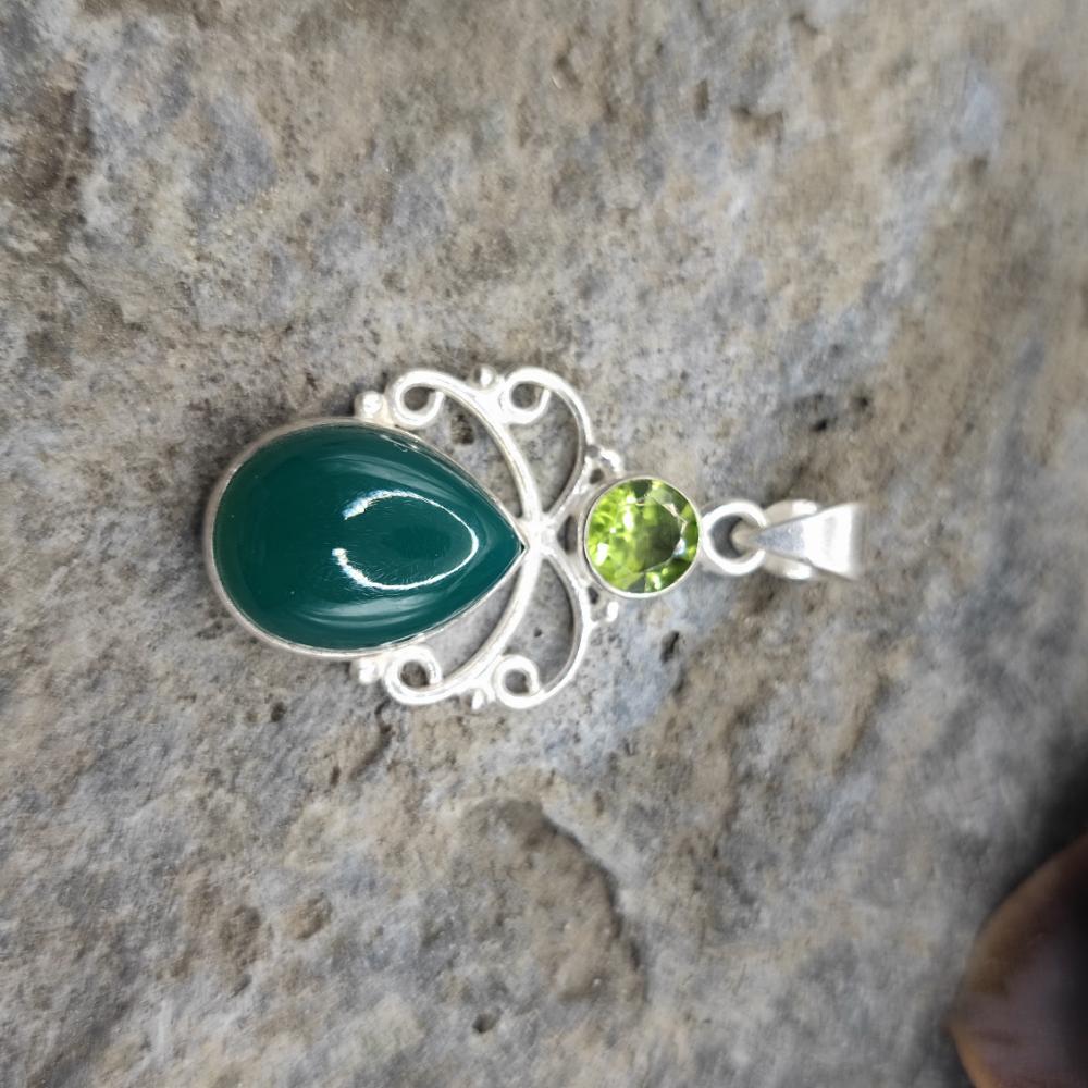 Ciondolo in argento 925 agata verde - KOCHI