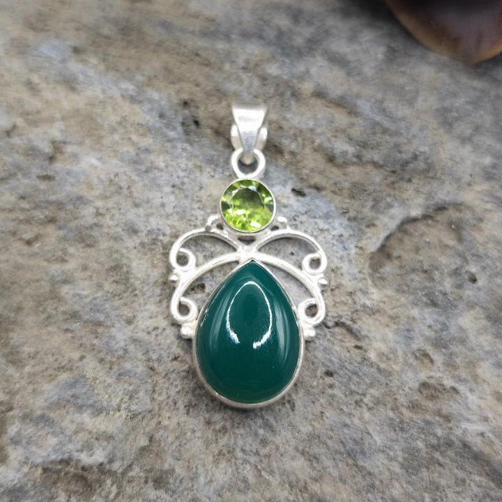 Ciondolo in argento 925 agata verde - KOCHI