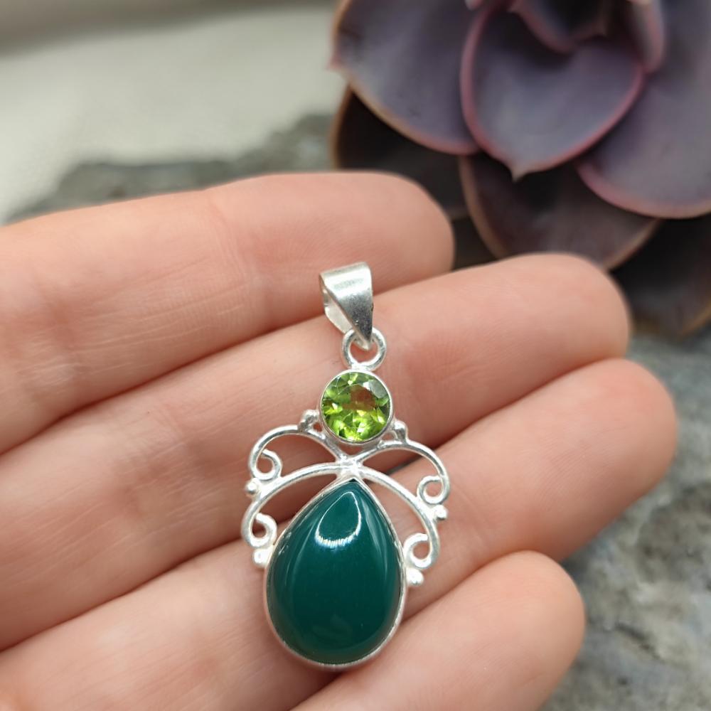 Ciondolo in argento 925 agata verde - KOCHI