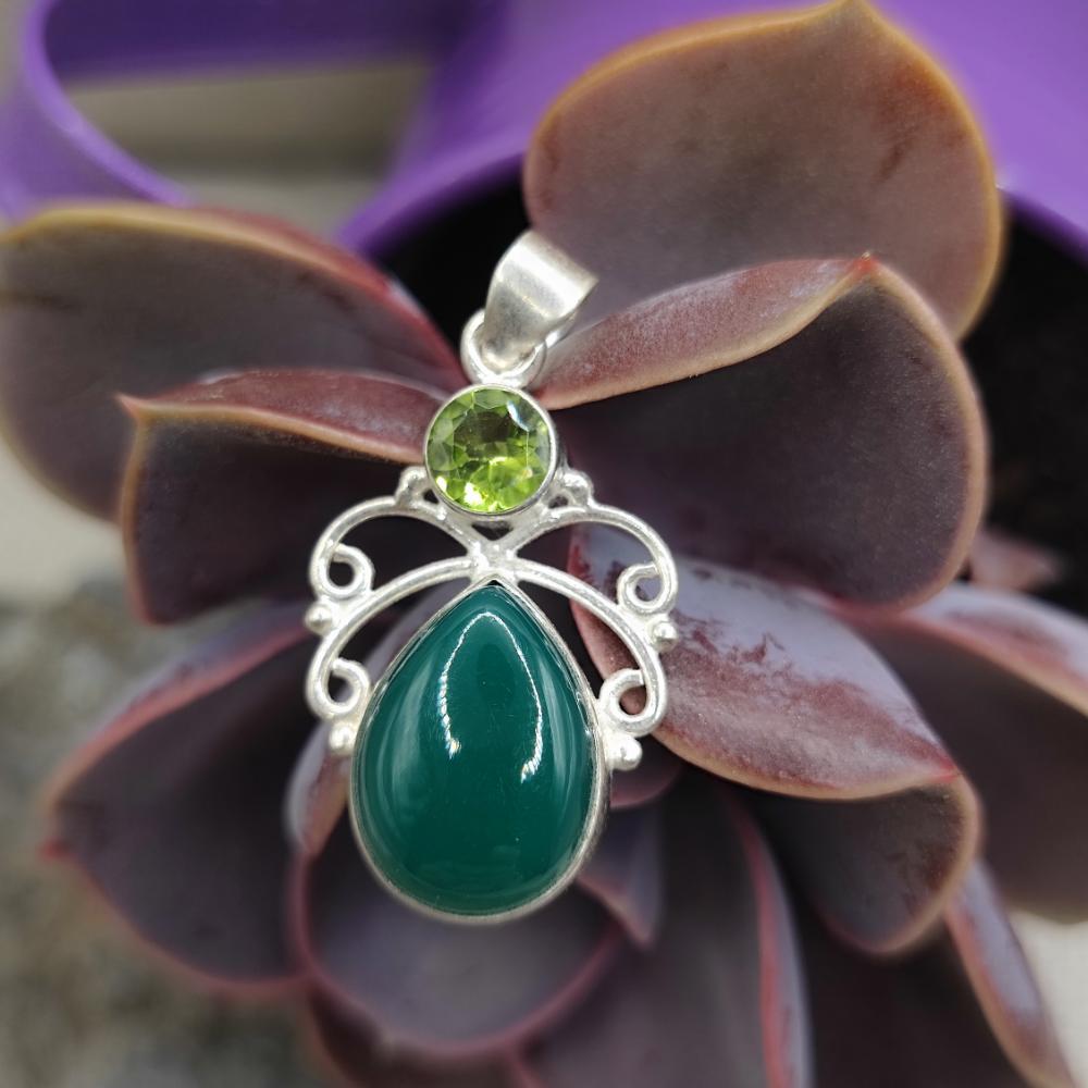 Ciondolo in argento 925 agata verde - KOCHI