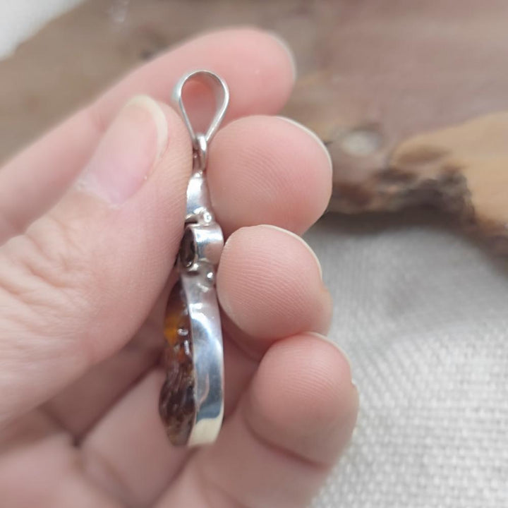 Ciondolo etnico in argento 925 ambra - PANGANUR