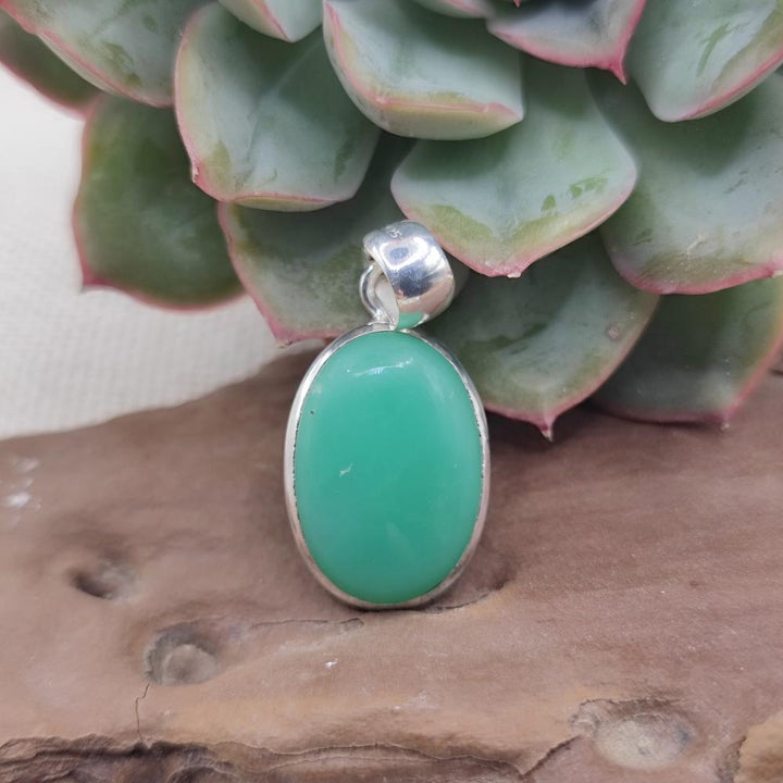 Ciondolo CRISOPRASIO Cabouchon in argento 925 - NARSIPATNAM