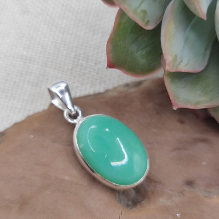 Ciondolo CRISOPRASIO Cabouchon in argento 925 - NARSIPATNAM