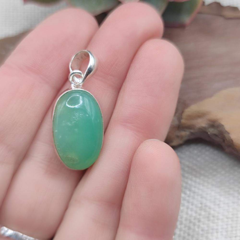 Ciondolo CRISOPRASIO Cabouchon in argento 925 - NARSIPATNAM