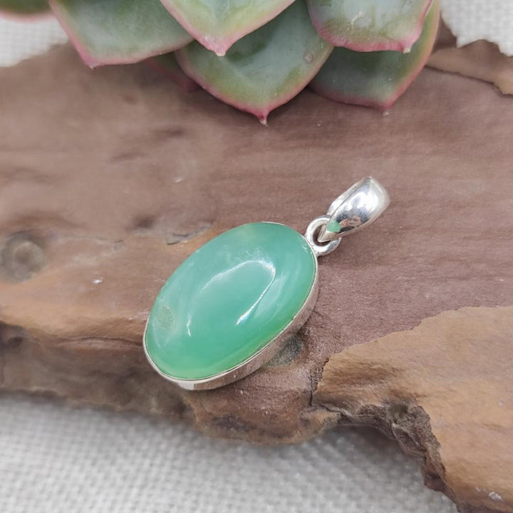 Ciondolo CRISOPRASIO Cabouchon in argento 925 - NARSIPATNAM