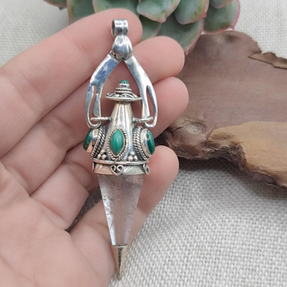 Ciondolo etnico in argento 925 cristallo di rocca - YAPETA