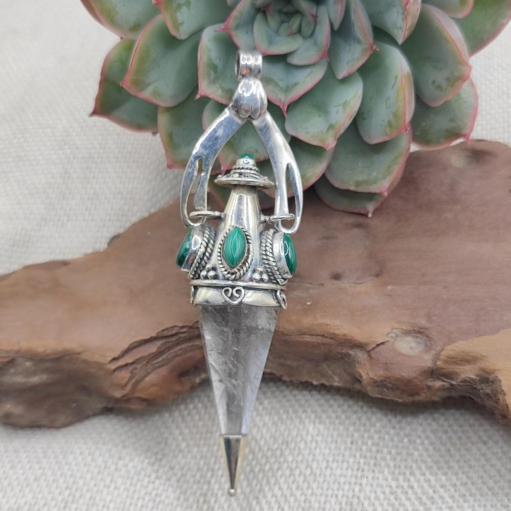 Ciondolo etnico in argento 925 cristallo di rocca - YAPETA