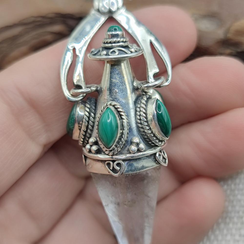 Ciondolo etnico in argento 925 cristallo di rocca - YAPETA