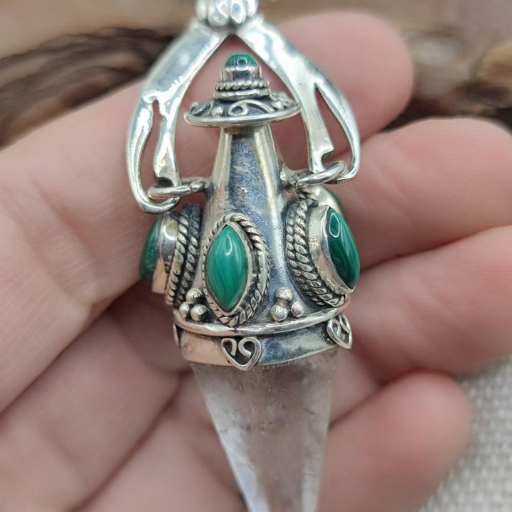 Ciondolo etnico in argento 925 cristallo di rocca - YAPETA