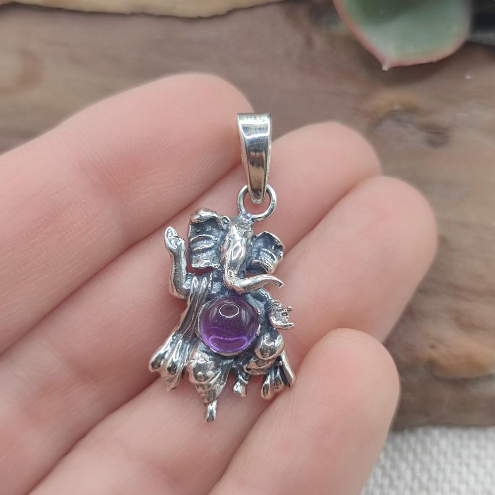 Ciondolo Ganesh con pietra in argento 925 - BAPINI