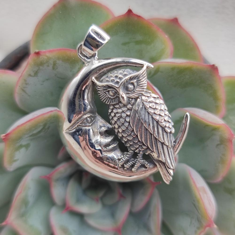 Ciondolo in argento 925 luna e gufo - RAMAGUNDAM