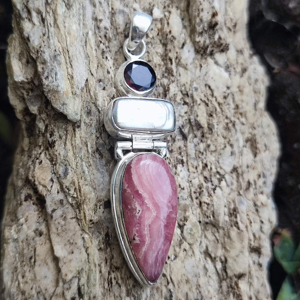 Ciondolo etnico in argento 925 con pietra - SINGHANWAS