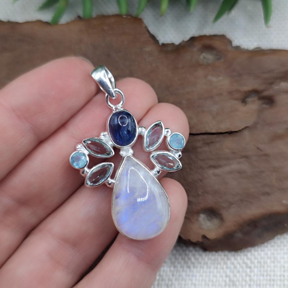 Ciondolo etnico in argento 925 con pietra - JALDAGA