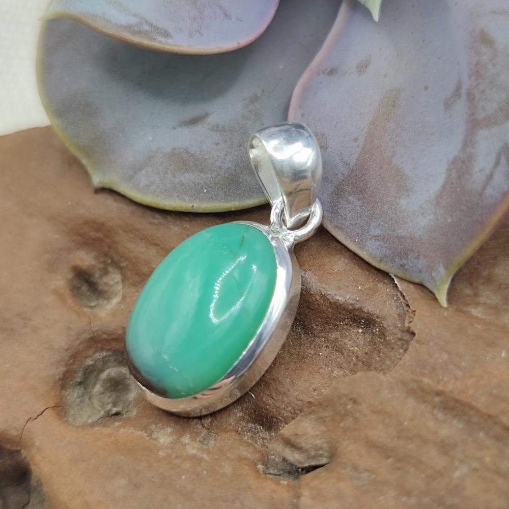 Ciondolo CRISOPRASIO Cabouchon in argento 925 - JARI