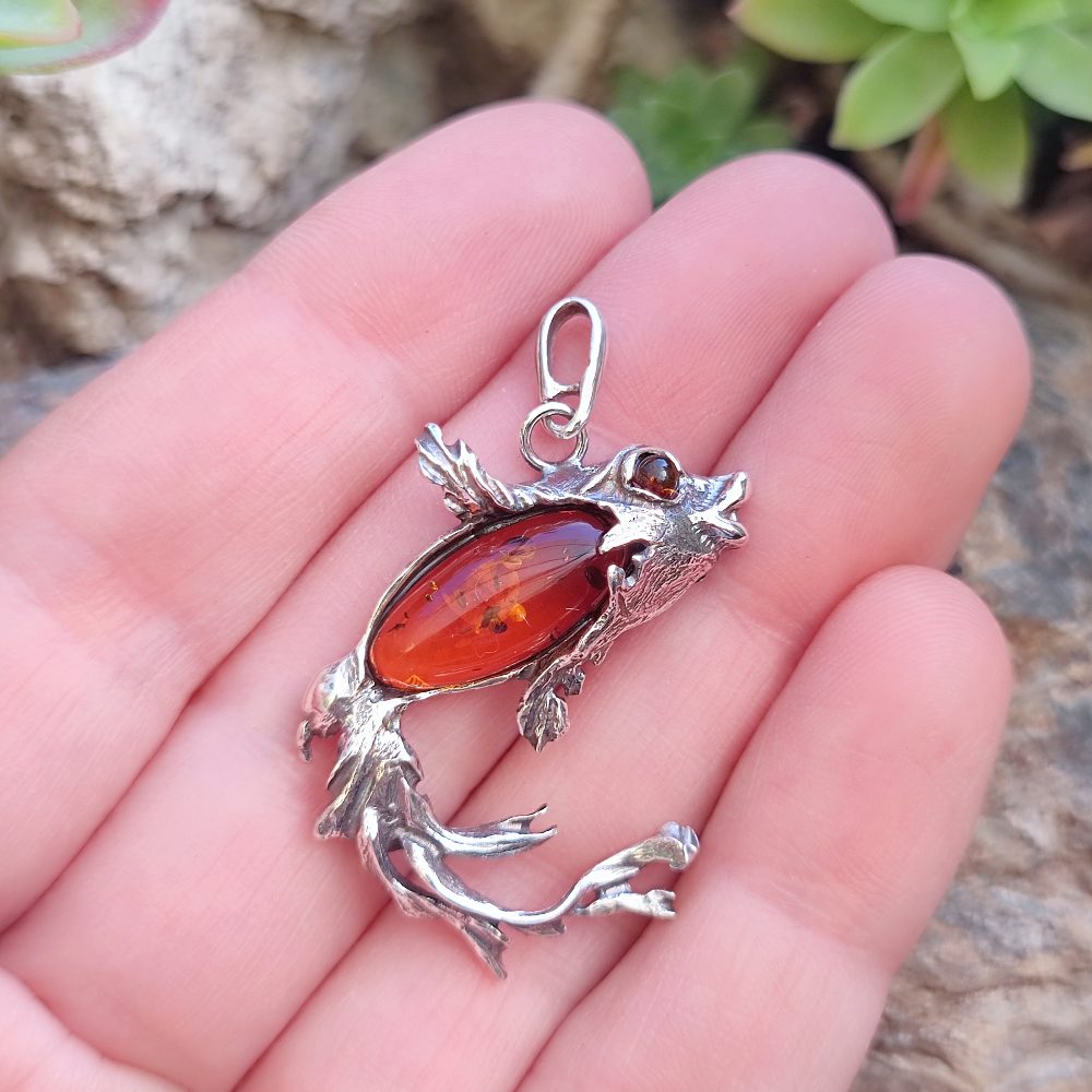 Ciondolo in argento 925 con pietra e pesce - KATOL