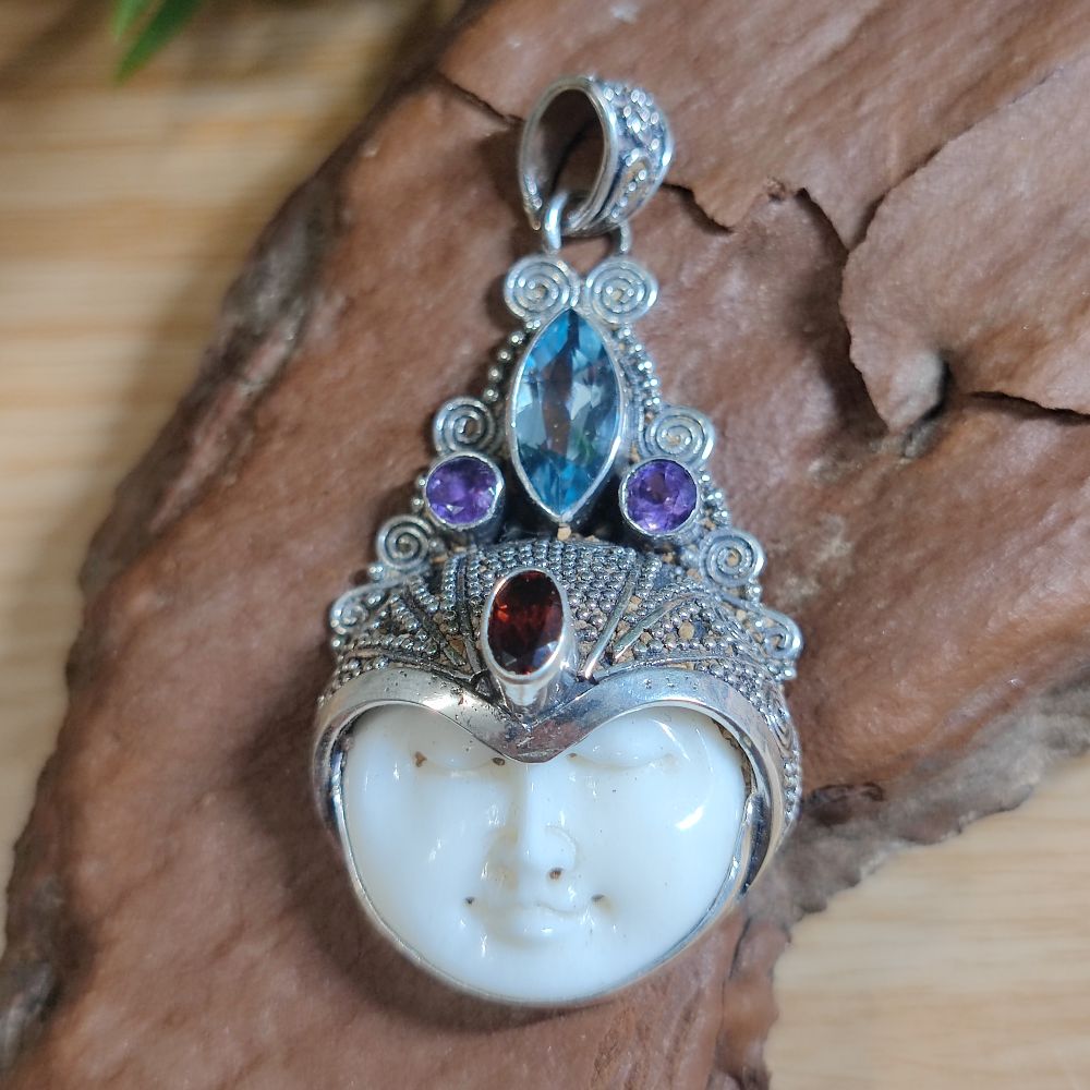 Ciondolo etnico in argento 925 con pietre - SANDESH