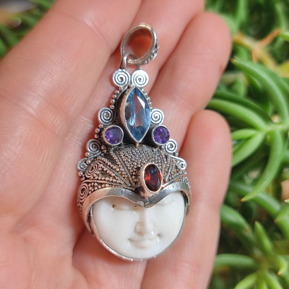 Ciondolo etnico in argento 925 con pietre - SANDESH