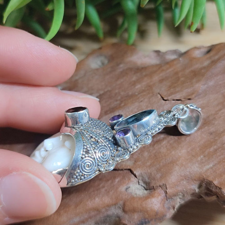 Ciondolo etnico in argento 925 con pietre - SANDESH