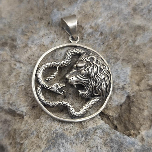 Ciondolo argento 925 leone e serpente - NAVIRA