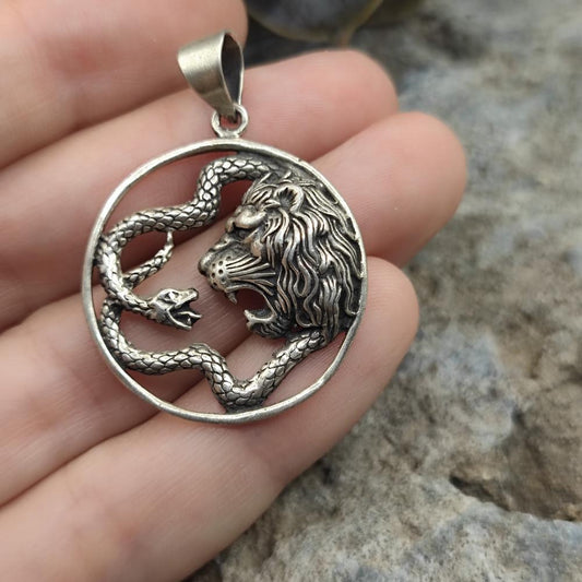 Ciondolo argento 925 leone e serpente - NAVIRA