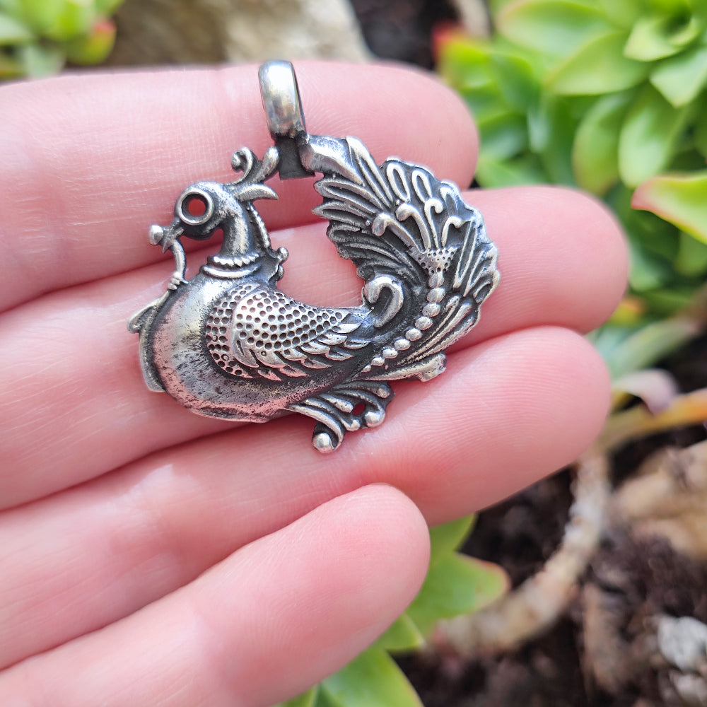 Ciondolo in argento antico con Pavone - Maharastrha