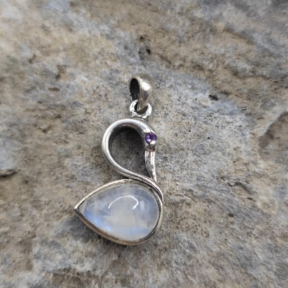 Ciondolo cigno in argento 925 pietra di luna - QUTHBU