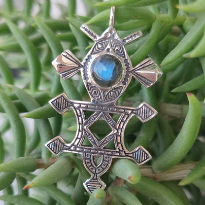 Ciondolo croce Tuareg in argento 925 con pietra - HEUTA