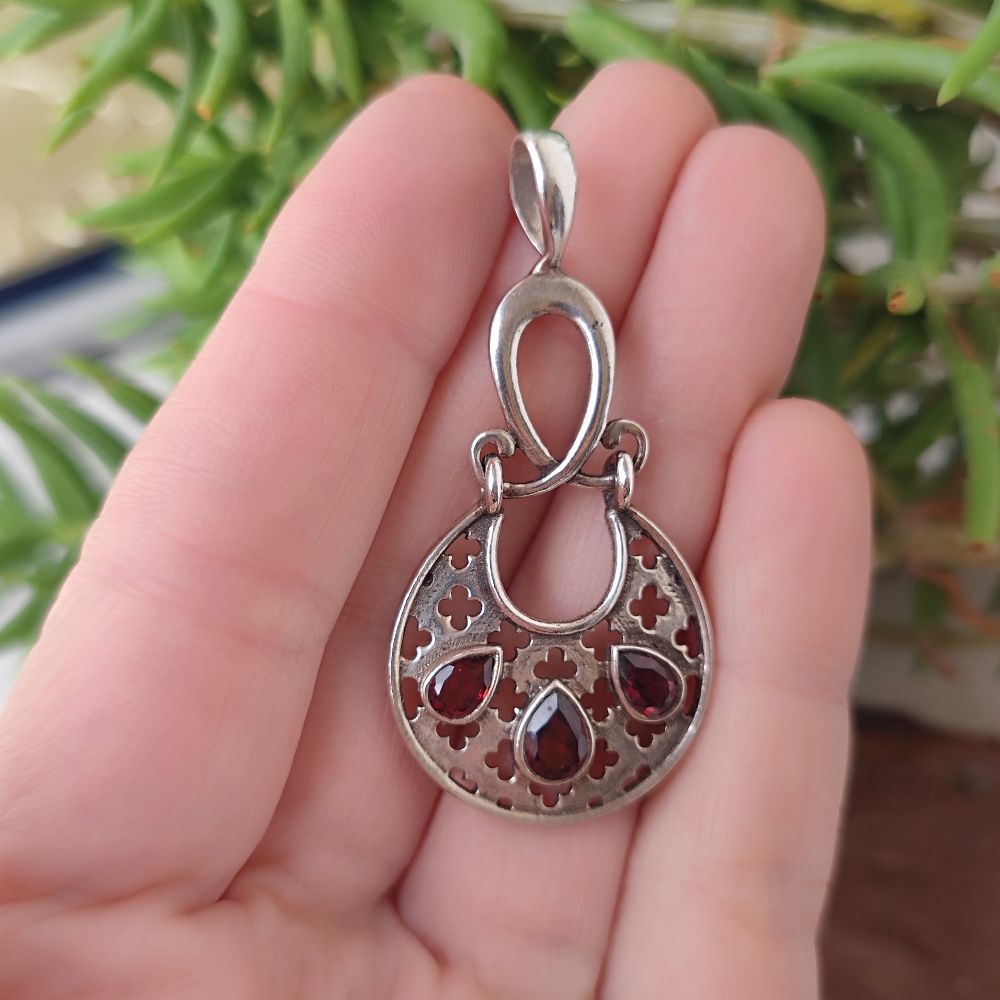 Ciondolo etnico in argento 925 con pietra - HABRA