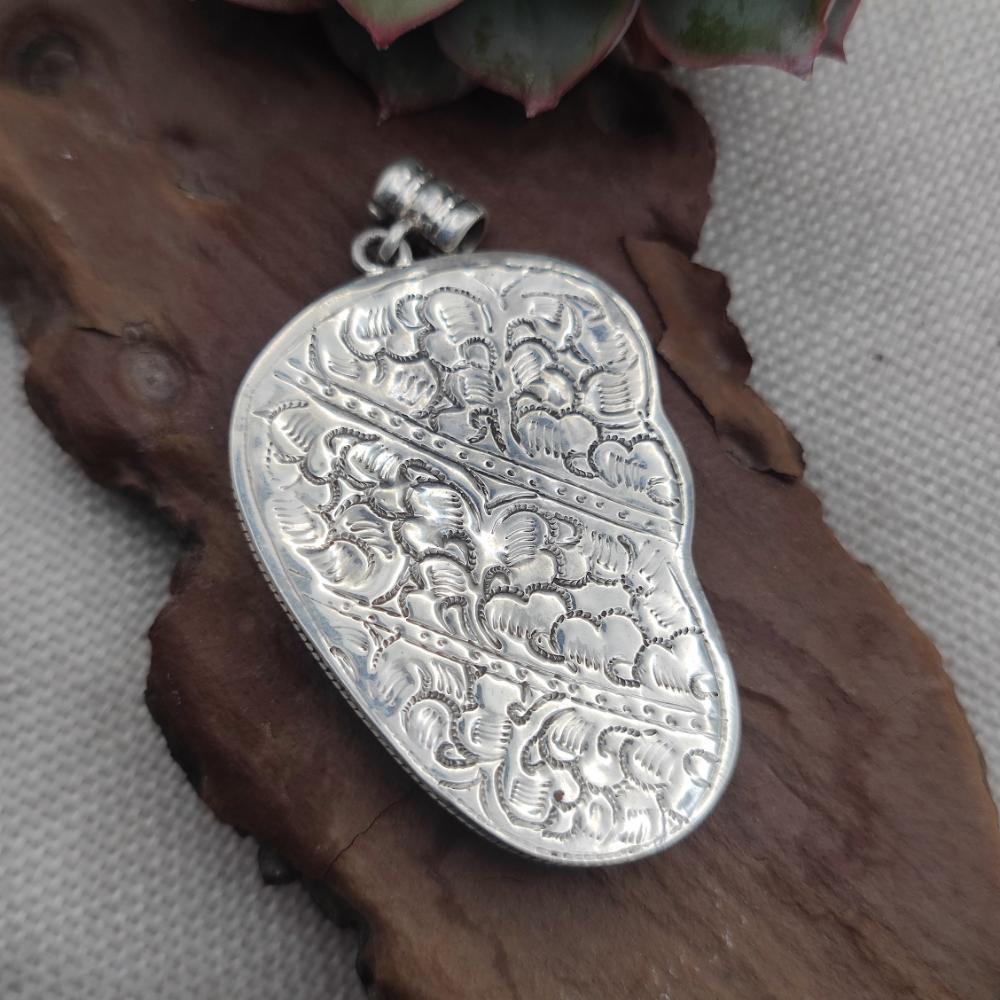 Ciondolo etnico tibetano in argento 925 ambra - YADAGI