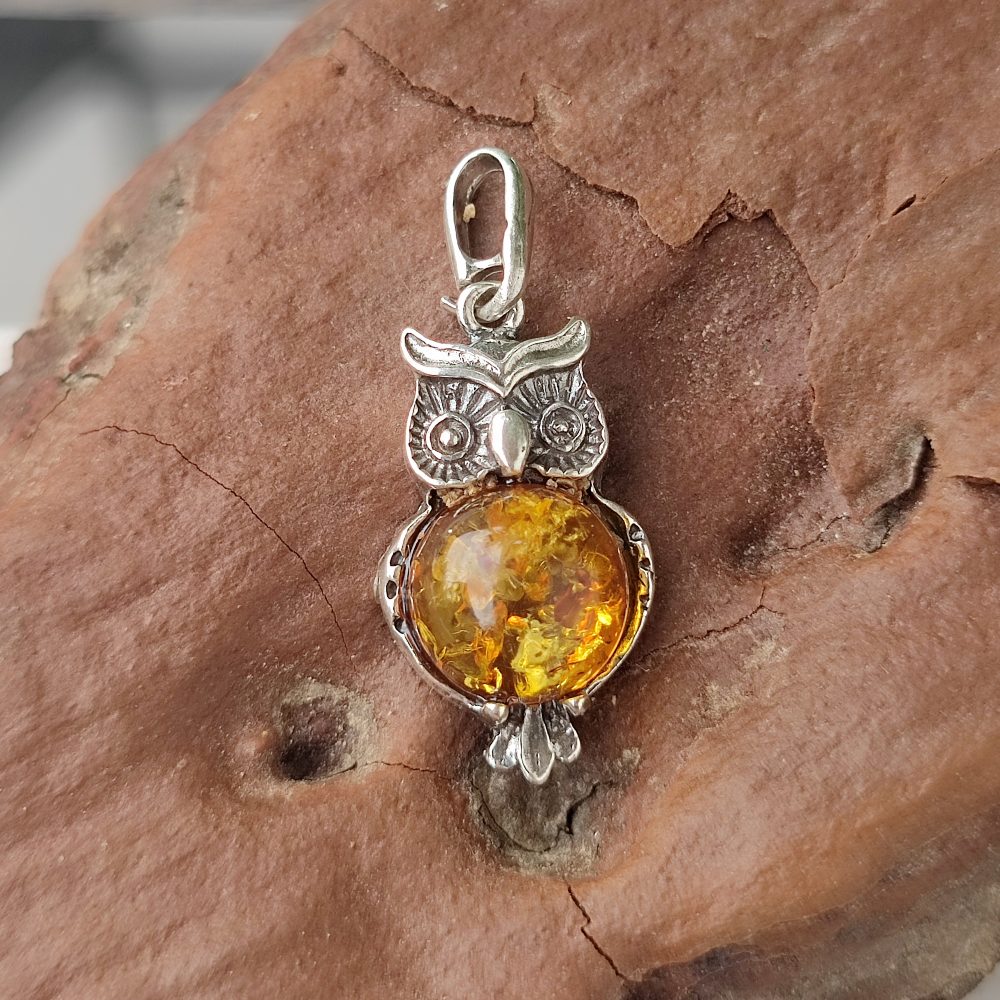 Ciondolo in argento 925 con pietra e gufo - PANKSURA