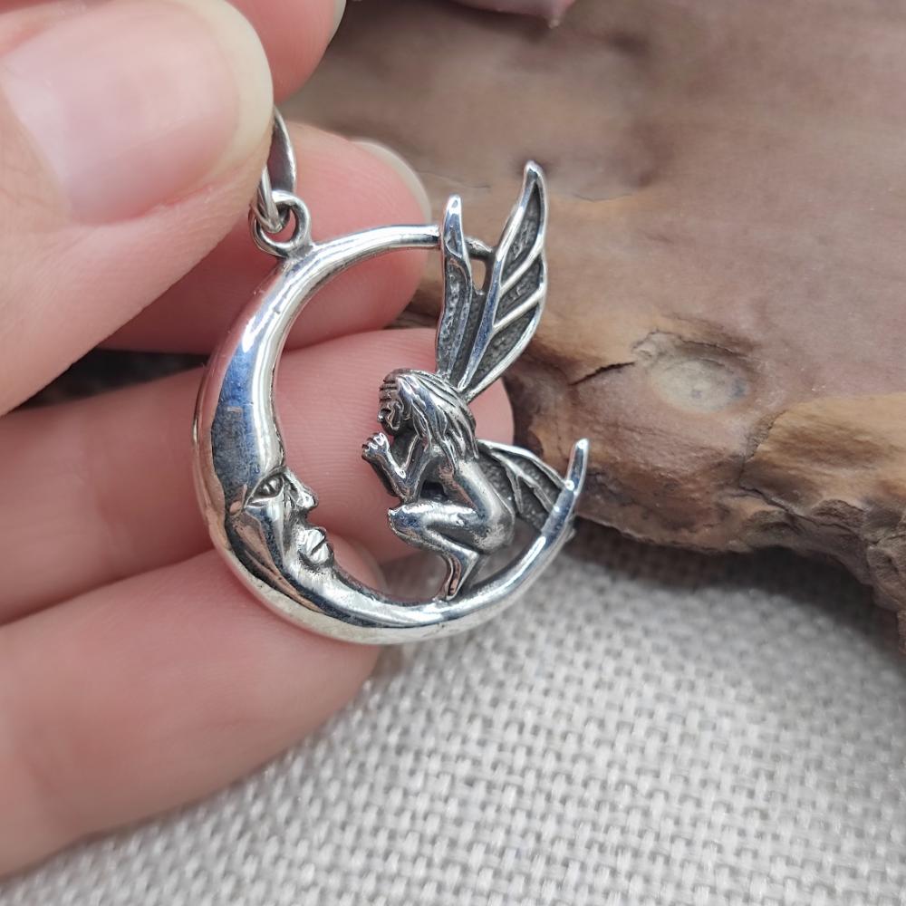 Ciondolo in argento 925 con Fata e Luna - SRISAILAM