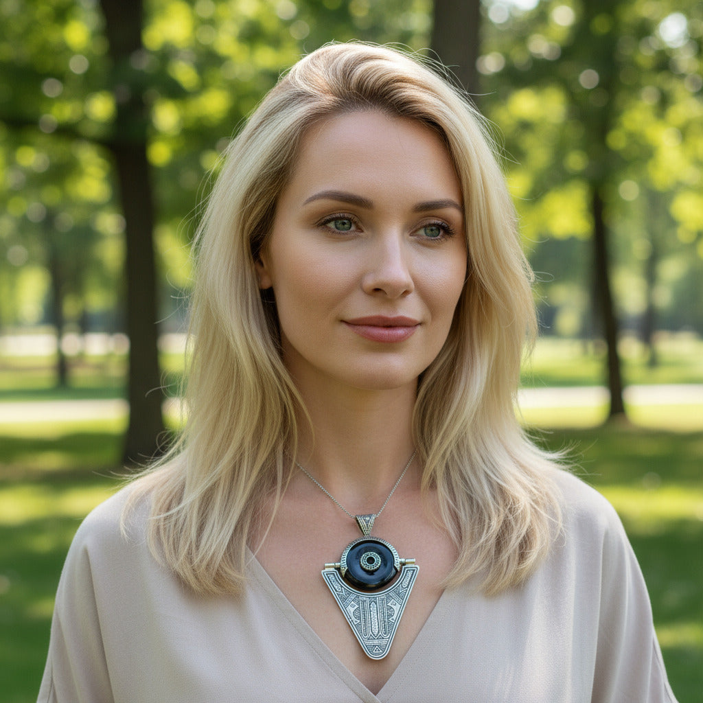 Ciondolo TUAREG in argento 925 onice nero - KAMMAM