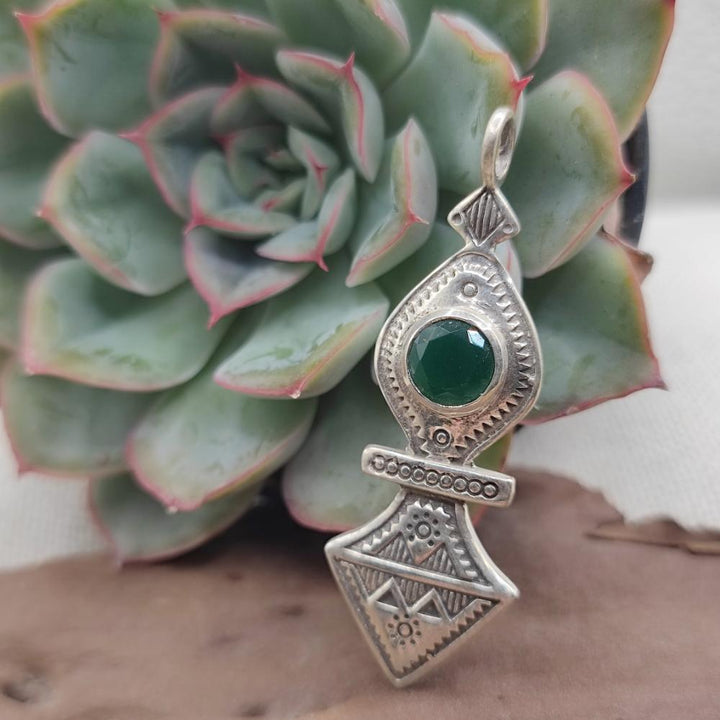 Ciondolo Tuareg in argento 925 agata verde - NUZVID