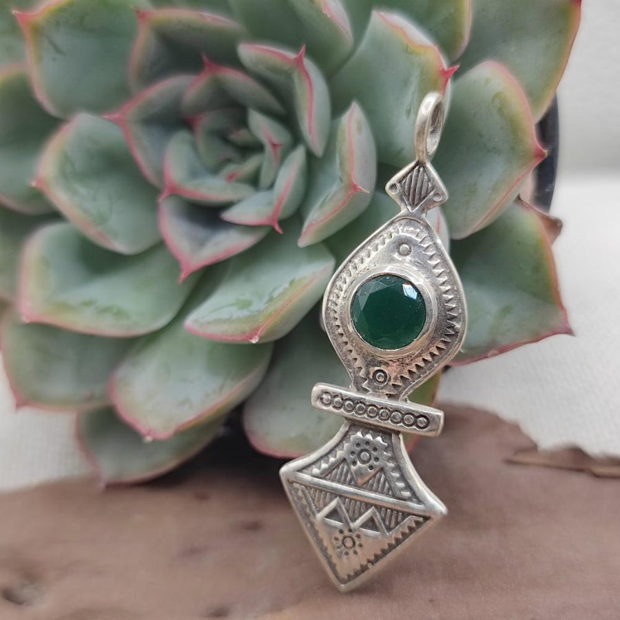 Ciondolo Tuareg in argento 925 agata verde - NUZVID