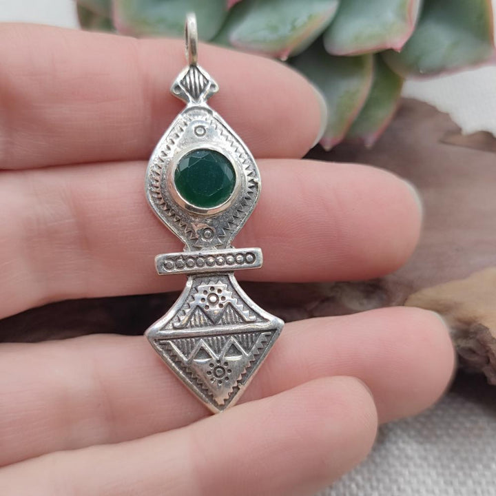 Ciondolo Tuareg in argento 925 agata verde - NUZVID